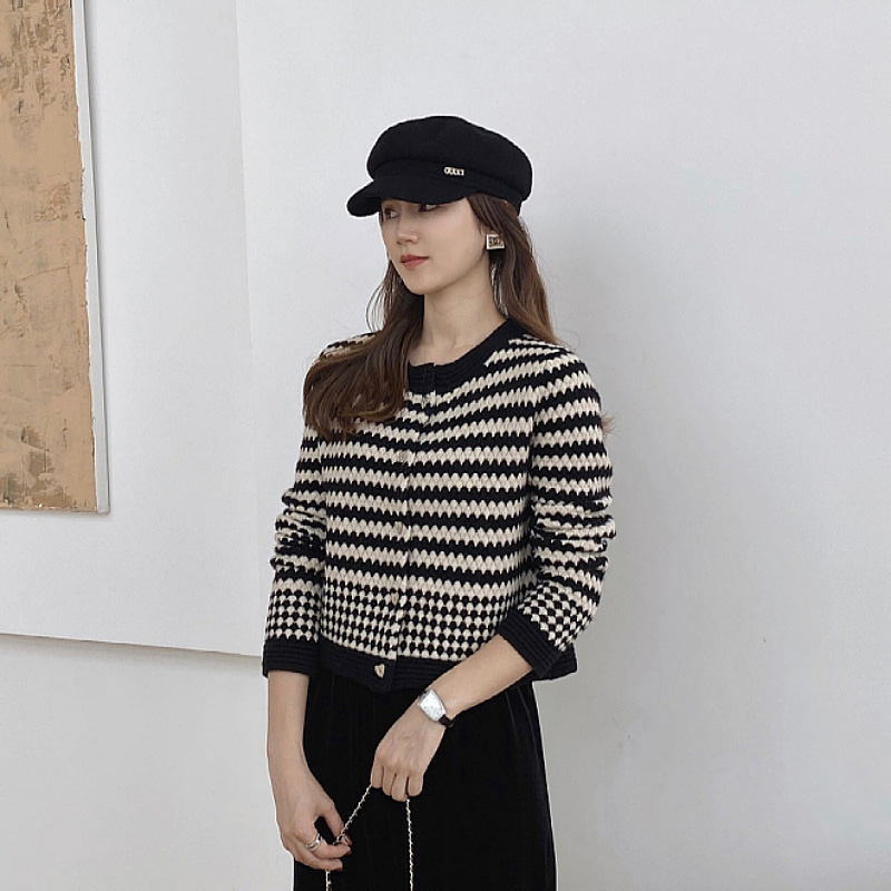 Striped Knitted Cardigan For Women, Spring And Autumn Short Sweater Coat With Chanel Style