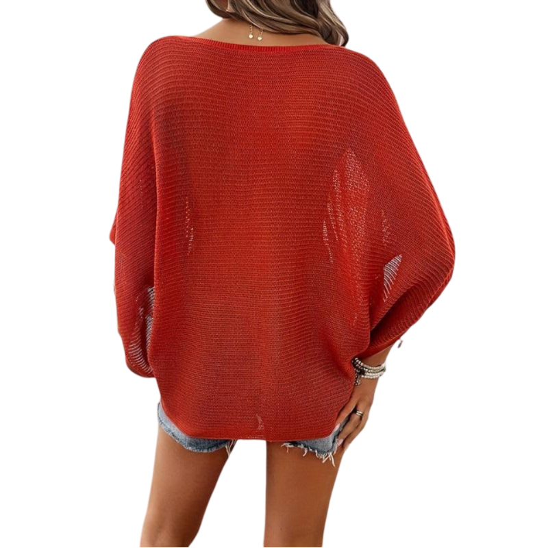 Red Round Neck Pullover Sweater Women's Summer Loose Thin